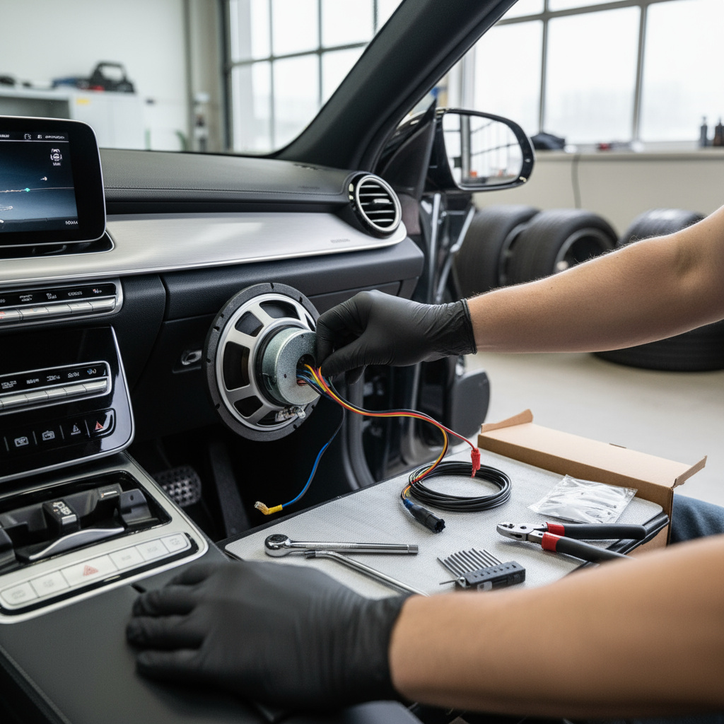 Einbau eines Car‑Audio Lautsprechers in einer Werkstatt in Wien
