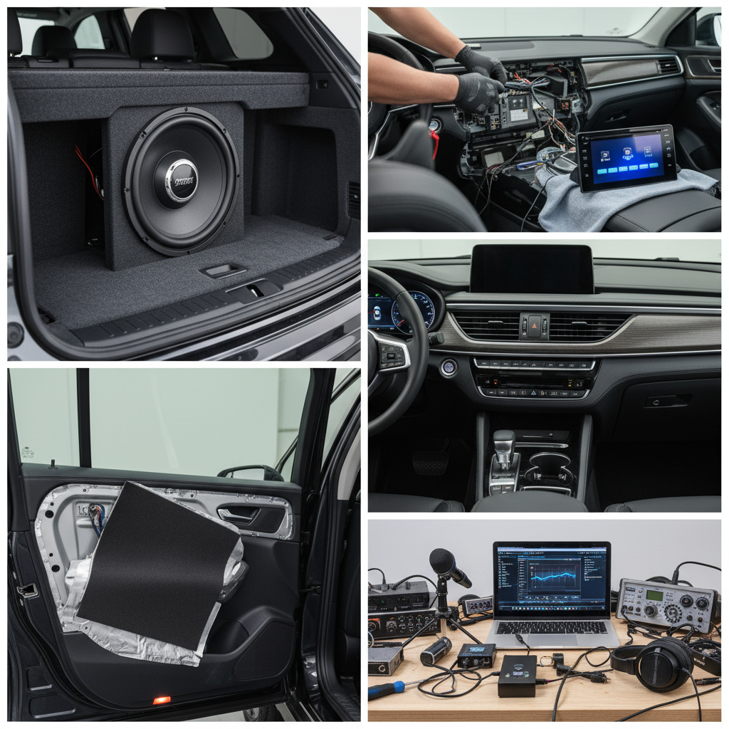 Übersicht der Car‑Audio Arbeiten: Subwoofer, Head‑Unit, Dämmung und Tuning